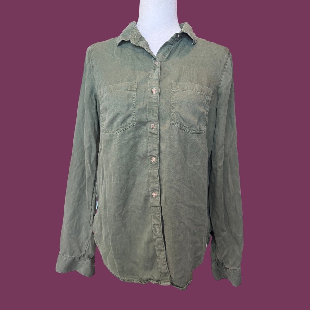 LUCKY BRAND Utility Button Up Shirt S Green Split Back Hem
